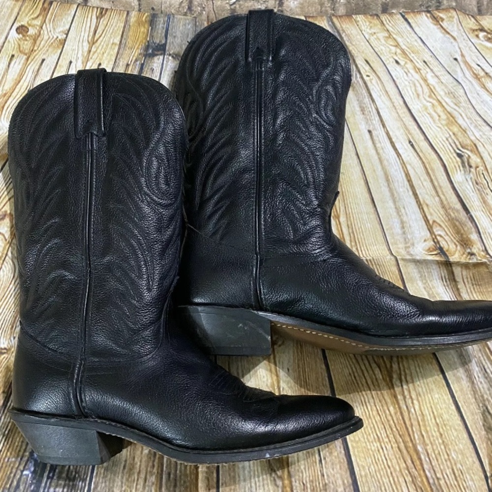Vintage Mens Size 7.5 Black Leather Cowboy Boots